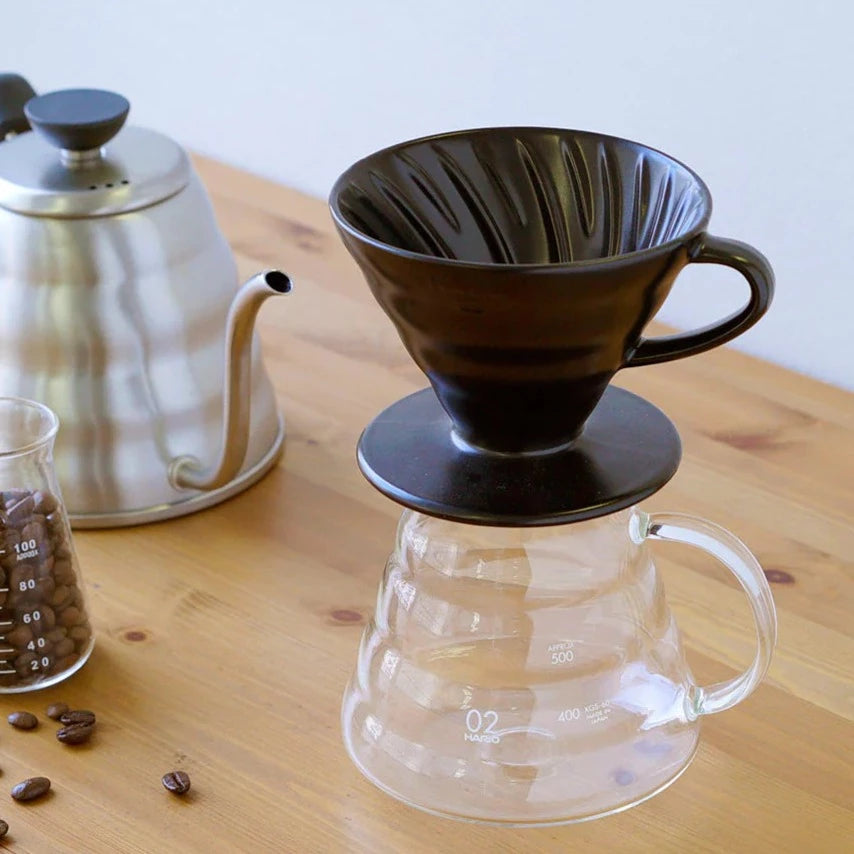 Hario V60 Coffee Dripper Set Transparent Black (Size 02)