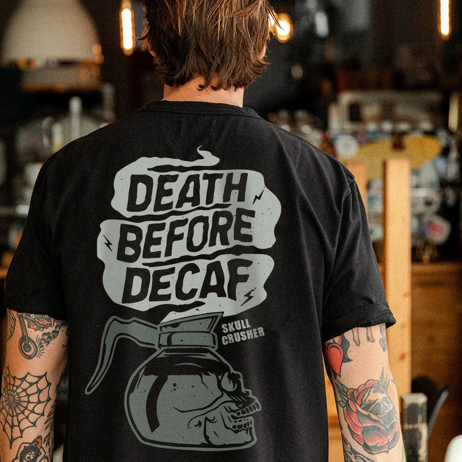 Death Before Decaf T-Shirt – Skull Crusher Coffee