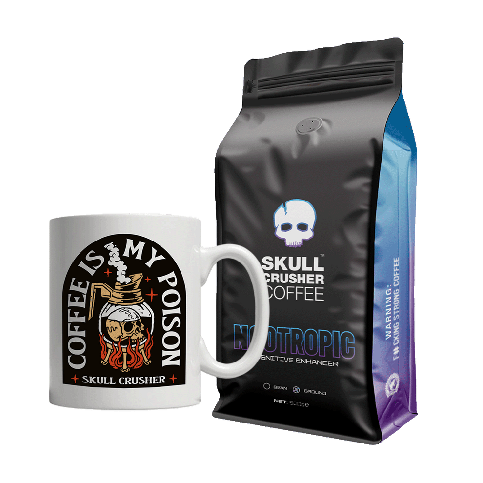Skull Crusher High Caffeine Premium Ground Coffee - 350mg Caffeine Per 500g Rainforest Alliance Certified Dark Roasted Ground Coffee Warning: The World's Strongest Coffee